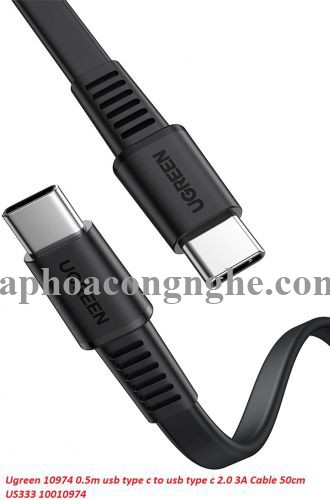 Ugreen 10974 0.5M 2.0 PD 3A 20V màu đen USB type C Cáp sạc và truyền dữ liệu máy tính ra điện thoại US333 30010974